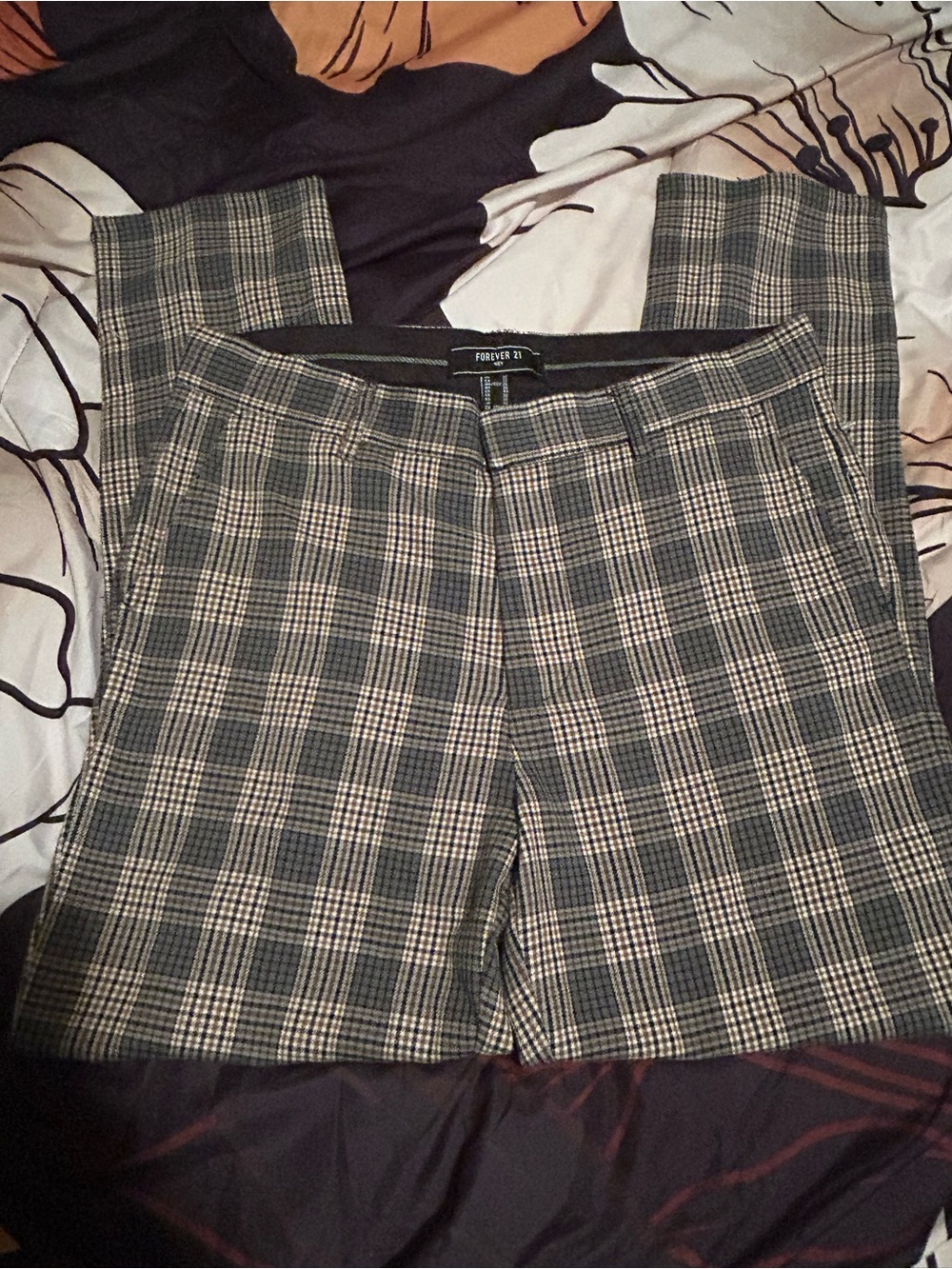 Forever 21 Men Plaid Straight-Leg Pants - Black, Cream & Brown